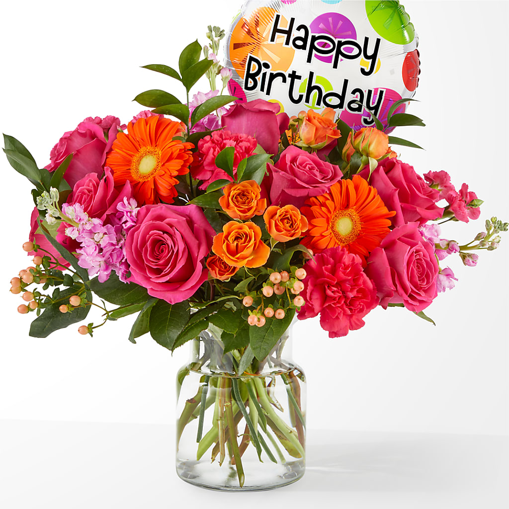 Fiesta Bouquet with Birthday Balloon – PASSMORE'S FLOWERS, Brantford ON