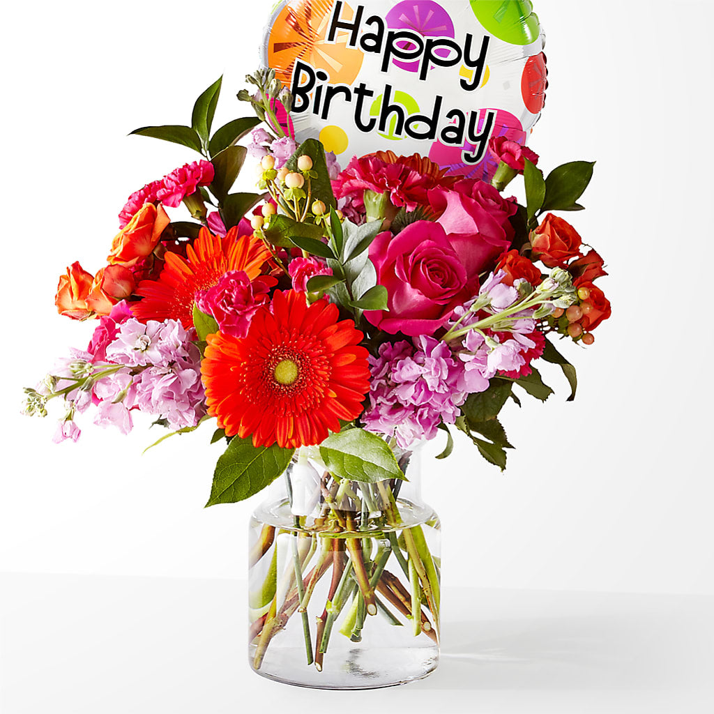 Fiesta Bouquet with Birthday Balloon – PASSMORE'S FLOWERS, Brantford ON