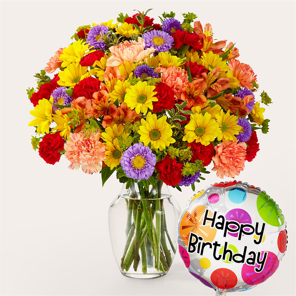 Kaleidoscope Bouquet with Birthday Balloon – PASSMORE'S FLOWERS, Brantford ON