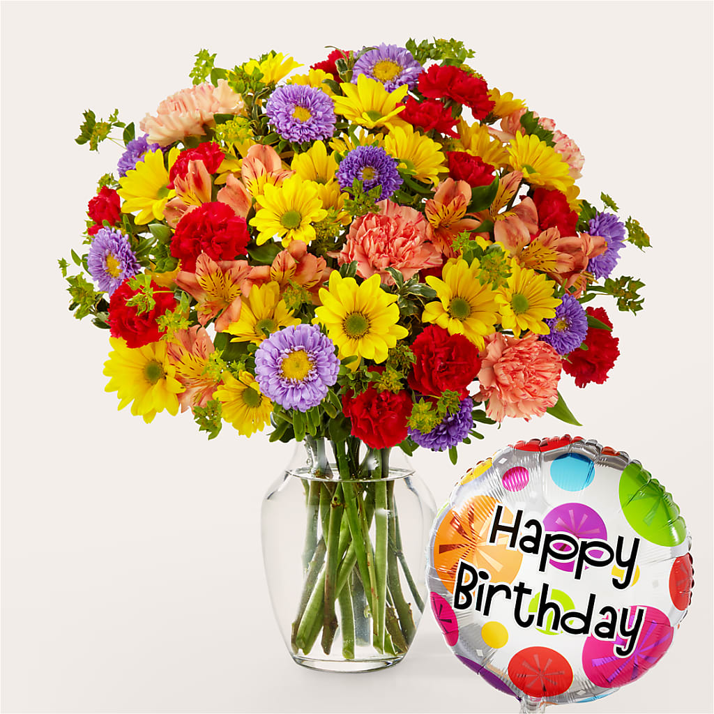 Kaleidoscope Bouquet with Birthday Balloon – PASSMORE'S FLOWERS, Brantford ON