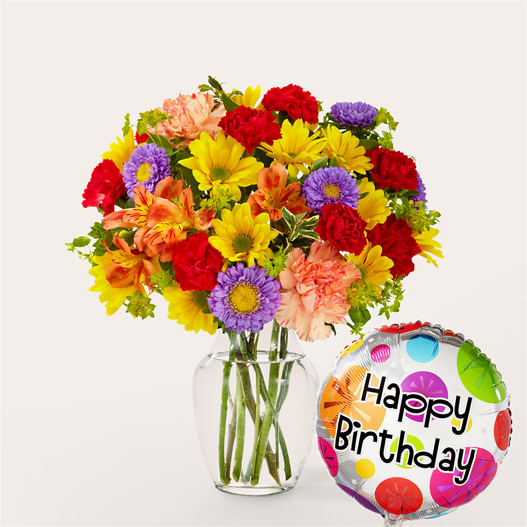 Kaleidoscope Bouquet with Birthday Balloon – PASSMORE'S FLOWERS, Brantford ON