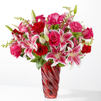 Bouquet Toujours Toi avec Vase Luxe Spirale