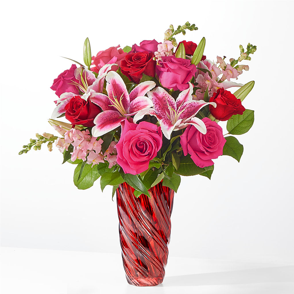 Bouquet Toujours Toi avec Vase Luxe Spirale